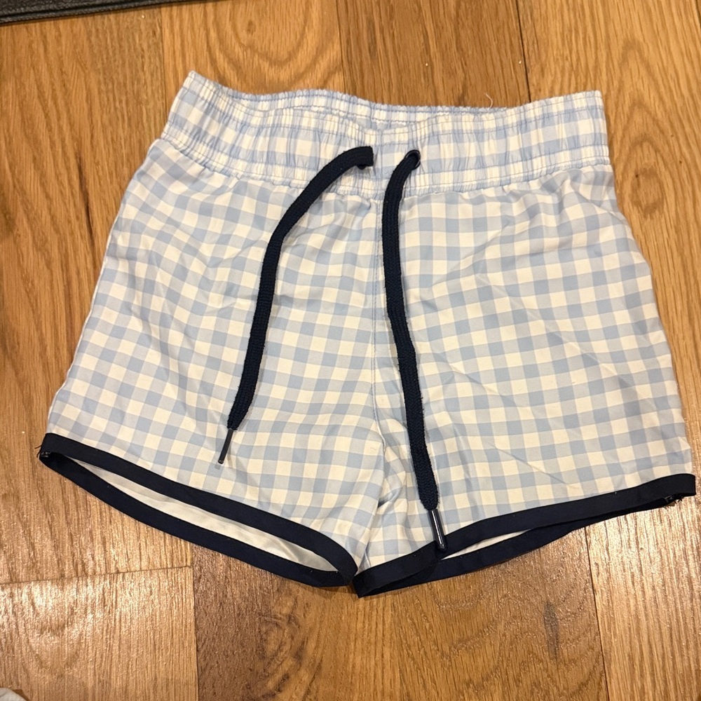 Blue Checkered Kids Swim Trunks